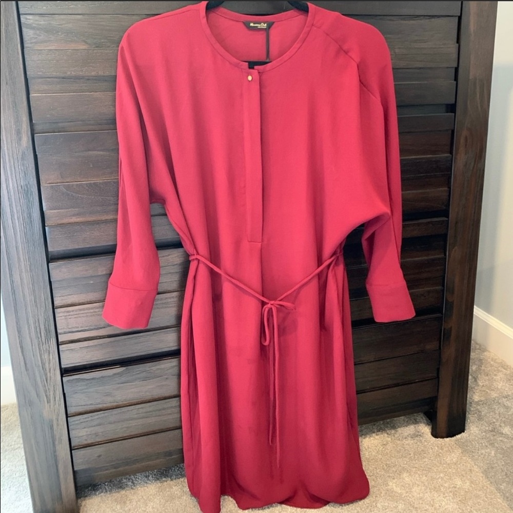 Massimo Dutti Burgundy Long Sleeve Dress